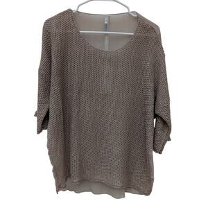 NWT Miilla 100% Linen Tan Crochet Sheer Blouse Womens Sz S Lagenlook Boho Flowy